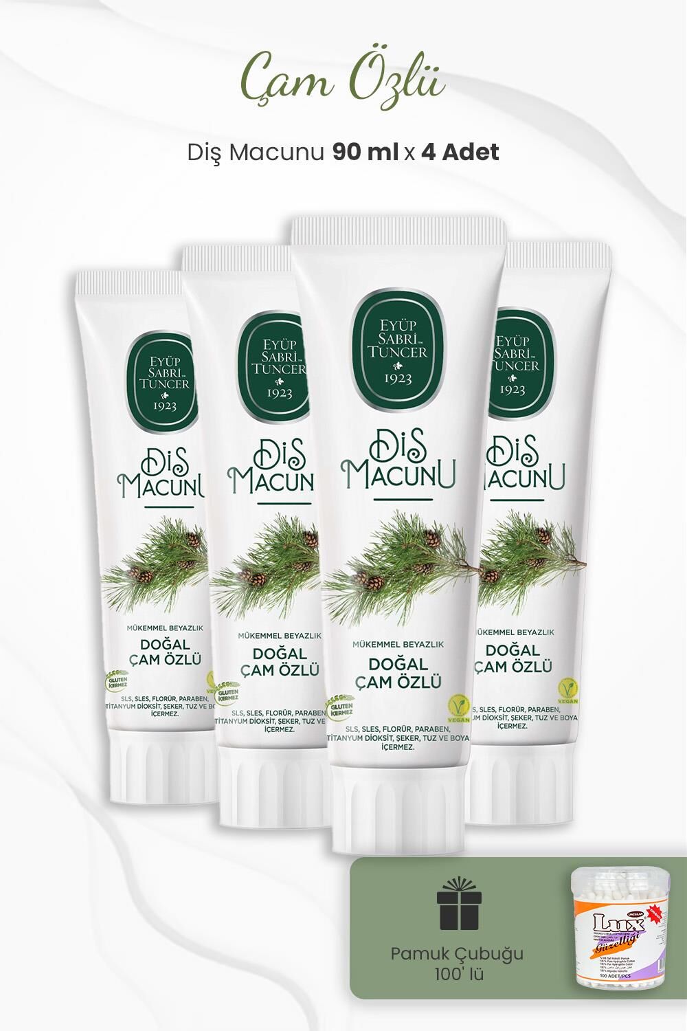 Eyüp Sabri Tuncer Çam Özlü  Diş Macunu 90 ml x 4 Adet ve Kulak Çubuğu