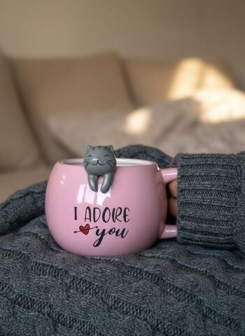 Kedi Figürlü Seramik Kupa 350 ml