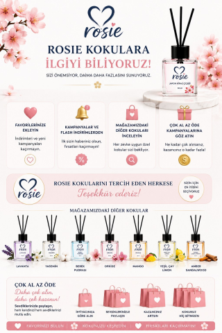 Rosie Japon Kiraz Çiçeği Çubuklu Oda Kokusu, Premium Cam Şişe, Kalıcı Ortam Kokusu, Dekoratif Reed Diffuser