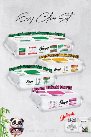 Sleepy  Arap Sabun, Lilyum, Beyaz Sabun ve 4 XL 50'li Beyaz Sabunlu Mop Yüzey Temizlik Havlusu Hediye Rosie