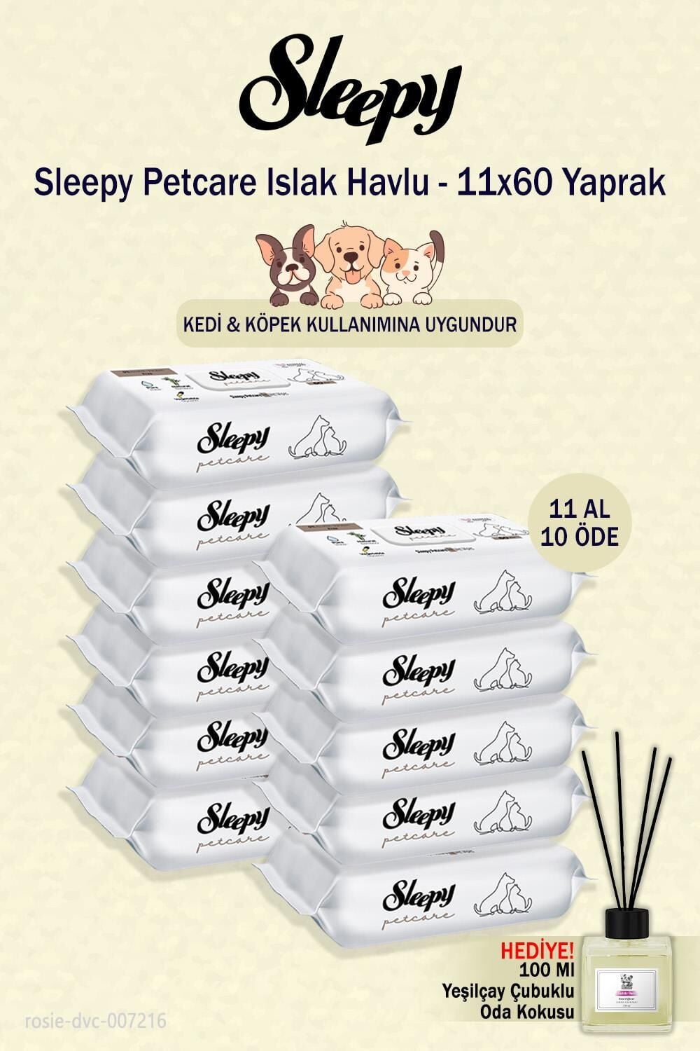 11 Paket Sleepy Petcare Islak Havlu 60'lı ve oda kokusu hediye
