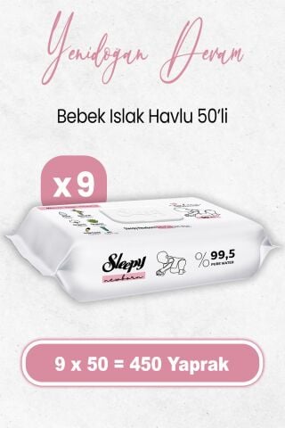 Sleepy Yenidoğan Devam Islak Bebek Bakım Havlusu 50 x 9 Adet (450 Yaprak)