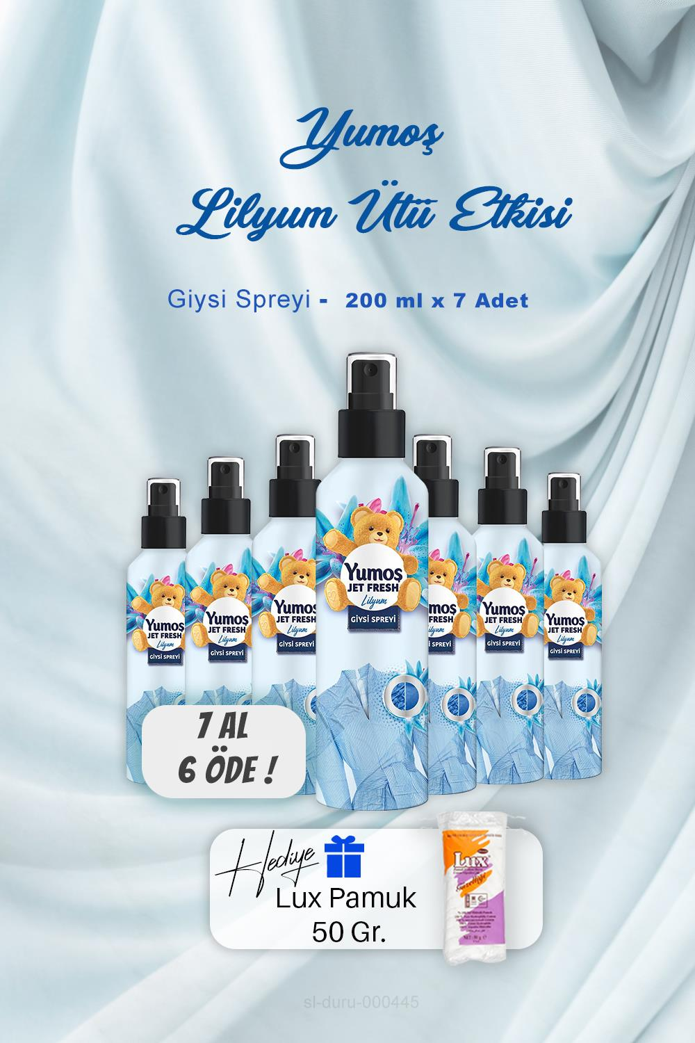 Yumoş Ütü Etkisi Giysi Spreyi Lilyum 200 ml 7 AL 6 ÖDE , Pamuk Hediyeli