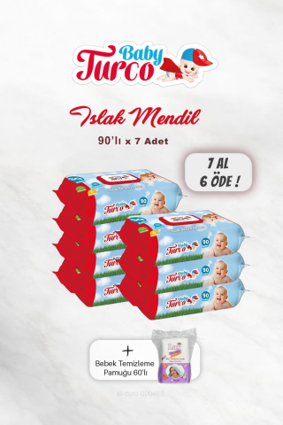 7 AL 6 ÖDE Baby Turco Islak Bebek Mendili 90' lı, Bebek Temizleme Pamuğu