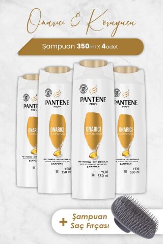 Pantene Şampuan Pro-V Onarıcı ve Koruyucu 350 ml x 4 Adet ve Şampuan Fırçası