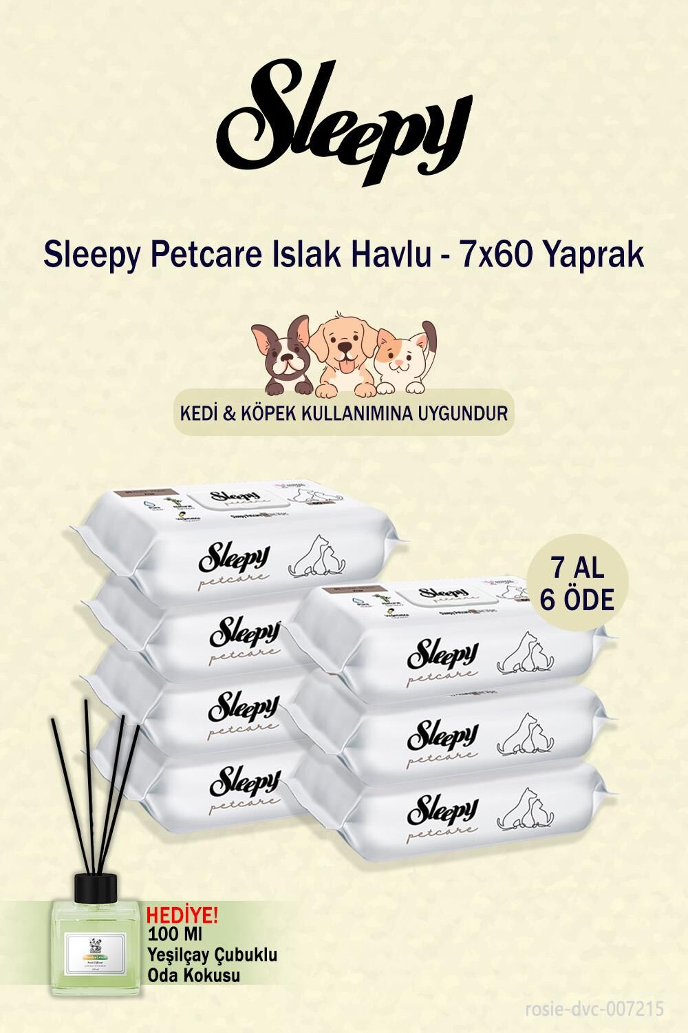 Sleepy 7 paket Petcare Islak Havlu 60'lı ve oda kokusu hediye