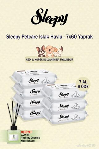 Sleepy 7 paket Petcare Islak Havlu 60'lı ve oda kokusu hediye