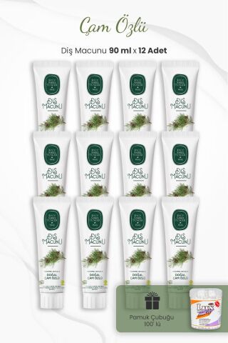 Eyüp Sabri Tuncer Çam Özlü  Diş Macunu 90 ml x 12 Adet ve Kulak Çubuğu