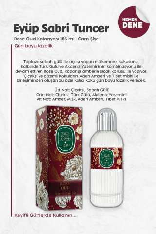 3 Adet Eyüp Sabri Tuncer Rose Oud Kolonyası 185 ml Cam Şişe ve ROSIE Pamuk