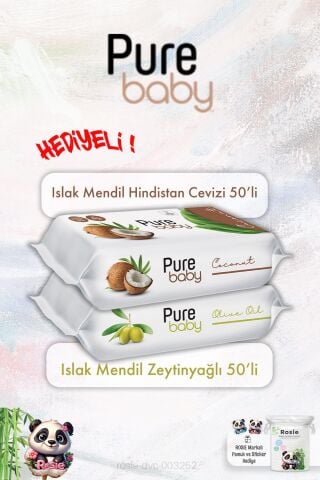 Zeytinyağlı ve Hindistan Cevizli Pure Baby Islak Mendil Paketi 50'li ve ROSIE