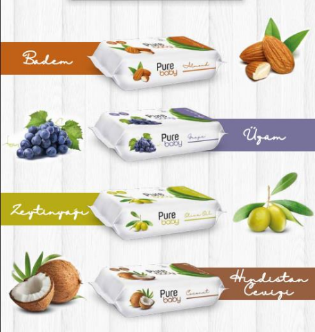 Zeytinyağlı ve Hindistan Cevizli Pure Baby Islak Mendil Paketi 50'li ve ROSIE