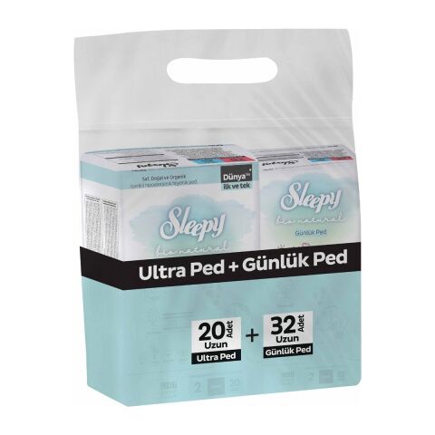 Sleepy Bio Natural Premium Plus Hijyenik Ped Uzun 20'li + Günlük Ped Uzun 32'li