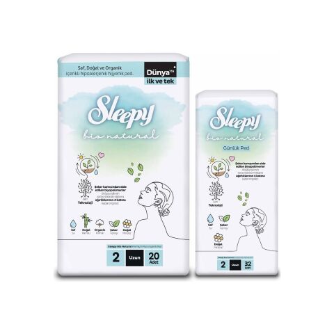 Sleepy Bio Natural Premium Plus Hijyenik Ped Uzun 20'li + Günlük Ped Uzun 32'li