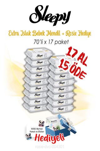 17 AL 15 ÖDE Sleepy 70'li Extra Islak Bebek Havlusu ve ROSIE