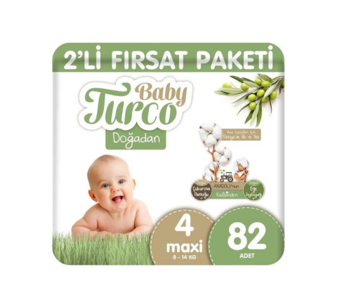 Baby Turco Doğadan 2'li Fırsat Paketi Bebek Bezi 4 Numara Maxi 82 Adet