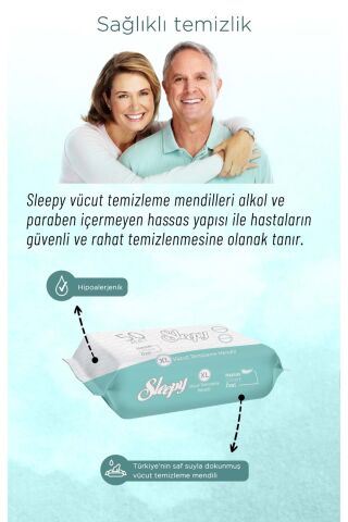 Sleepy Hasta Vücut Temizleme Islak Mendil Havlu 50 Yaprak XL 18 Li Set