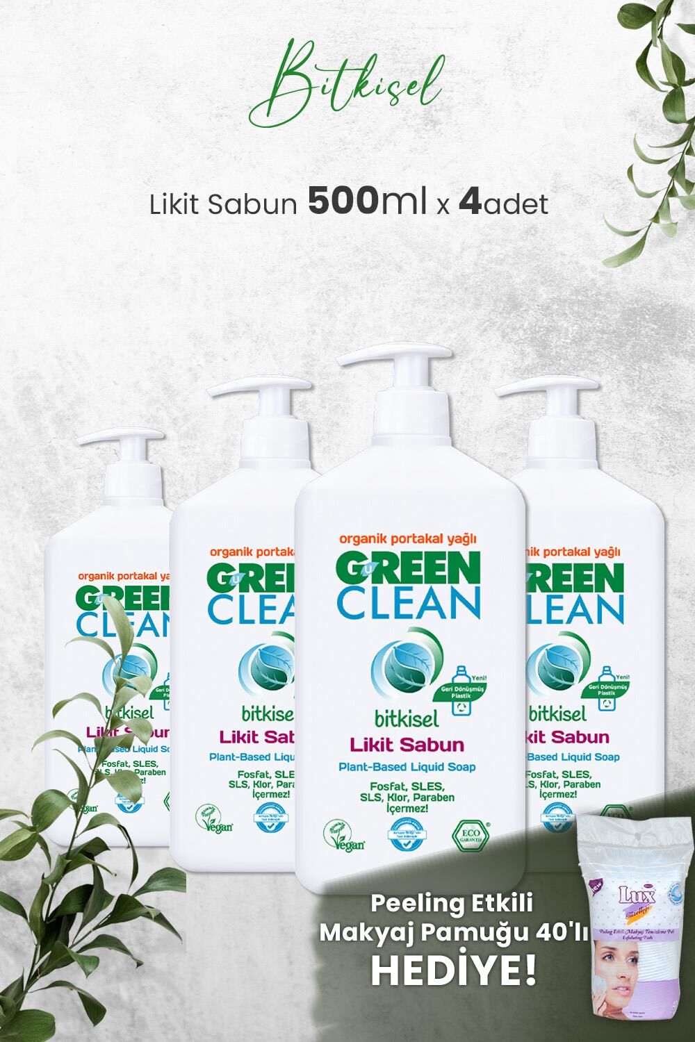 U Green Clean Organik Sıvı Sabun Portakallı 500 ML x 4 Adet ve Hediyeli