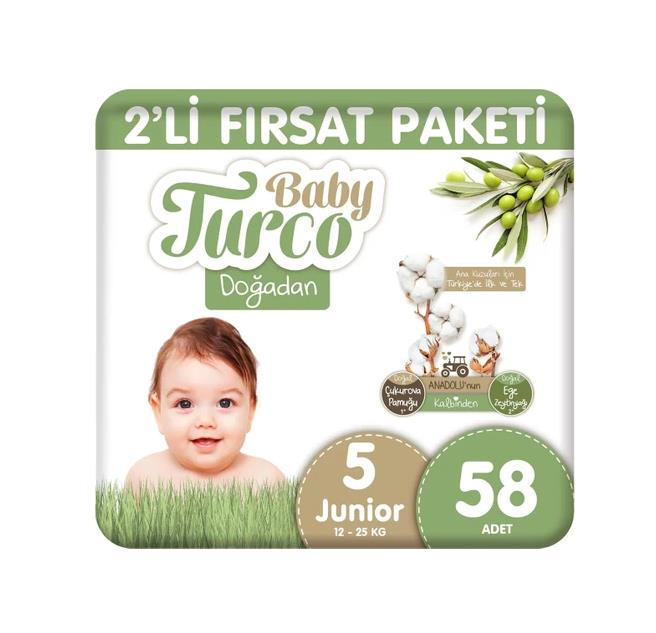 Baby Turco 2'li Fırsat Paketi Bebek Bezi 5 Numara Junior 58 Adet