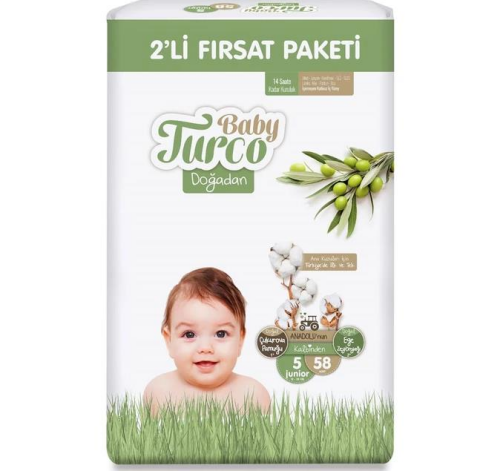 Baby Turco 2'li Fırsat Paketi Bebek Bezi 5 Numara Junior 58 Adet