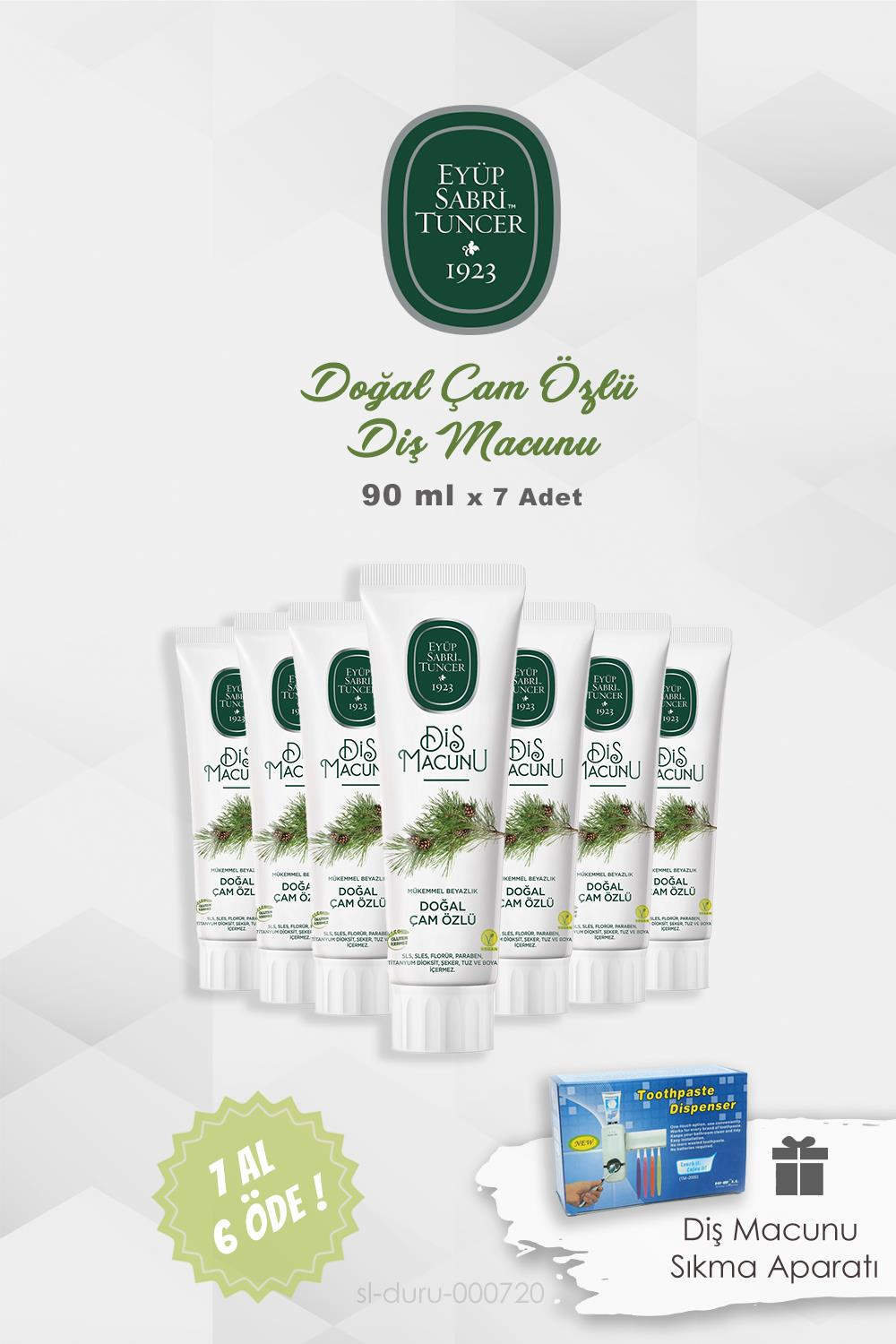 Eyüp Sabri Tuncer Diş Macunu Çam Özlü 90 ml 7 AL 6 ÖDE ve Diş Macunu Sıkma Aparatı