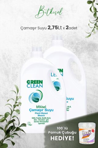 Green Clean Bitkisel Çamaşır Suyu 2,75 Lt x 2 Adet ve Hediyeli