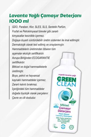 Green Clean Lavanta Yağ. Çamaşır Deterjanı 7 AL 6 ÖDE 1000 ml ve Rosie Hediye
