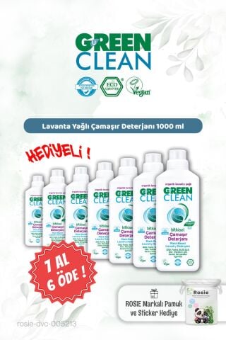 Green Clean Lavanta Yağ. Çamaşır Deterjanı 7 AL 6 ÖDE 1000 ml ve Rosie Hediye