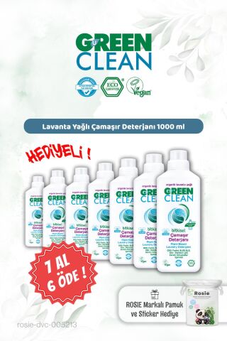 Green Clean Lavanta Yağ. Çamaşır Deterjanı 7 AL 6 ÖDE 1000 ml ve Rosie Hediye