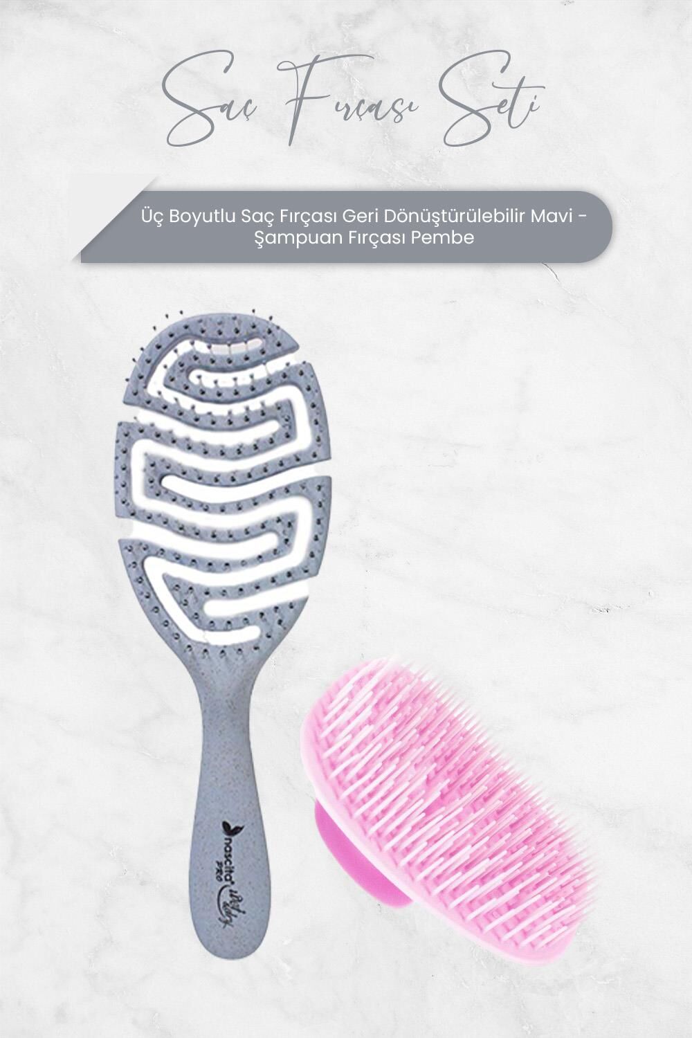 Nascita Üç Boyutlu Saç Fırçası Geri Dönüştürülebilir Mavi ve Şampuan Fırçası Pembe