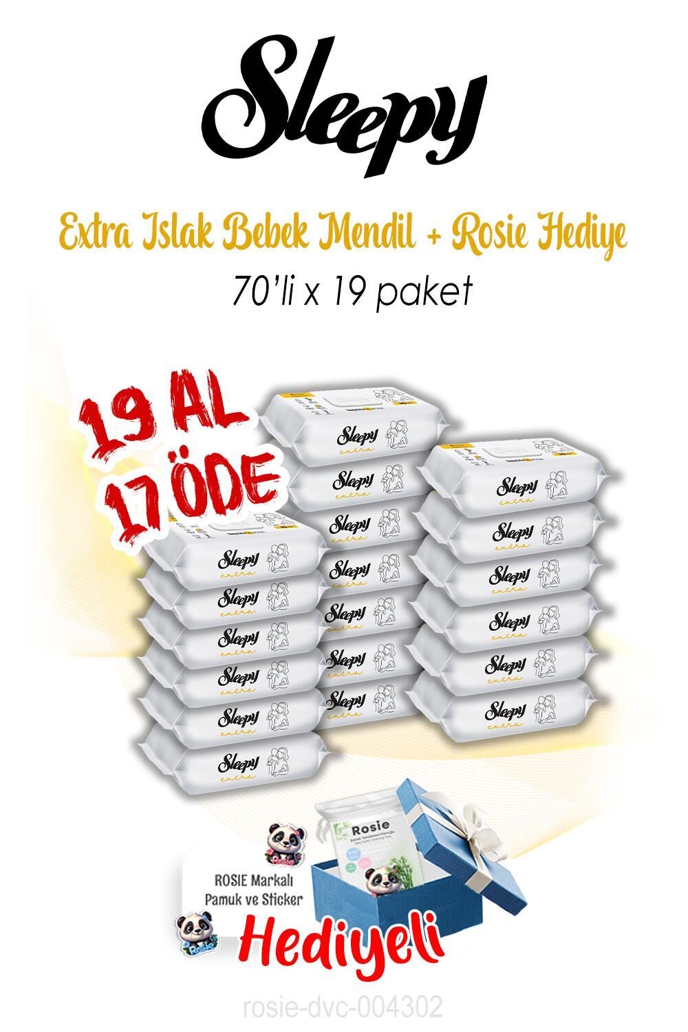 19 AL 17 ÖDE Sleepy 70'li Extra Islak Bebek Havlusu ve ROSIE