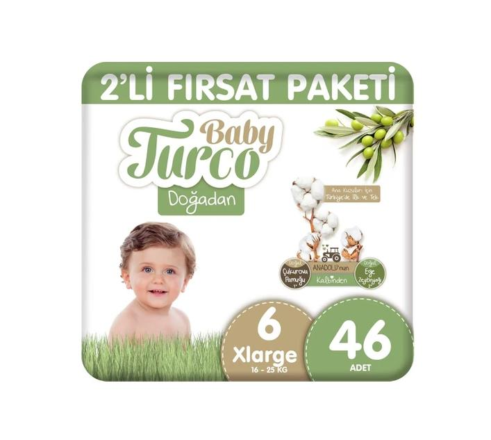 2'li Fırsat Paketi Baby Turco Doğadan Bebek Bezi 6 Numara Xlarge 46 Adet
