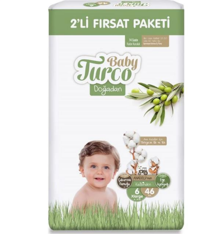 2'li Fırsat Paketi Baby Turco Doğadan Bebek Bezi 6 Numara Xlarge 46 Adet