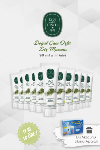 11 AL 10 ÖDE Eyüp Sabri Tuncer Diş Macunu Çam Özlü 90 ml ve Pratik Diş Macunu Aparatı