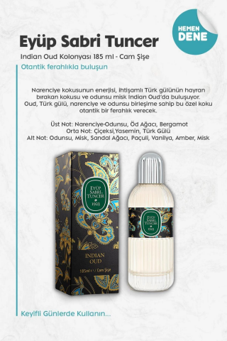 3'lü Eyüp Sabri Tuncer Indian Oud Kolonyası 185 ml  Cam Şişe ve ROSIE Pamuk