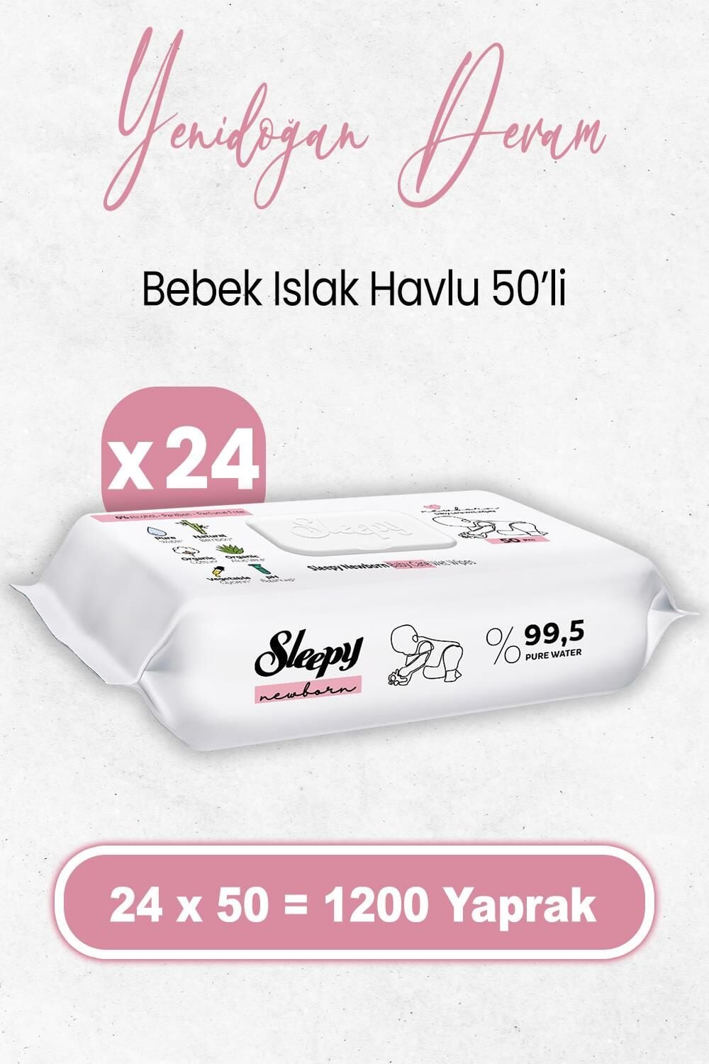 Sleepy Yenidoğan Devam Islak Bebek Bakım Havlusu 50 x 24 Adet (1200 Yaprak)