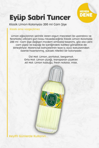 3 Adet Eyüp Sabri Tuncer Klasik Limon Kolonyası 200 ml Cam Şişe ve ROSIE Pamuk