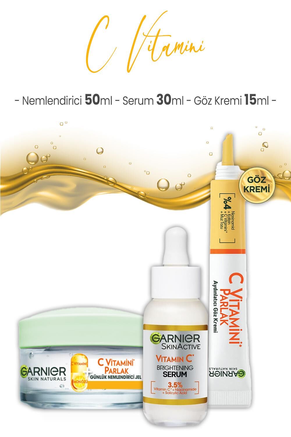Garnier C Vitamini Serum 30 ml, Göz Kremi 15 ml ve Nemlendirici 50 ml