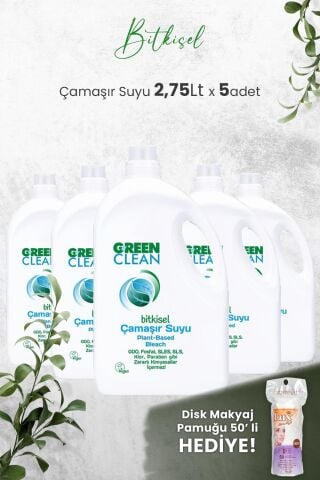 Green Clean Bitkisel Çamaşır Suyu 2,75 Lt x 5 Adet ve Hediyeli