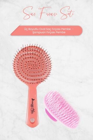 Nascita Üç Boyutlu Oval Saç Fırçası Pembe ve Şampuan Fırçası Pembe
