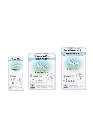 Sleepy Bio Natural Premium Plus Hijyenik Ped Mega Fırsat Paketi 72 Adet, Günlük Ped Uzun 32 Adet