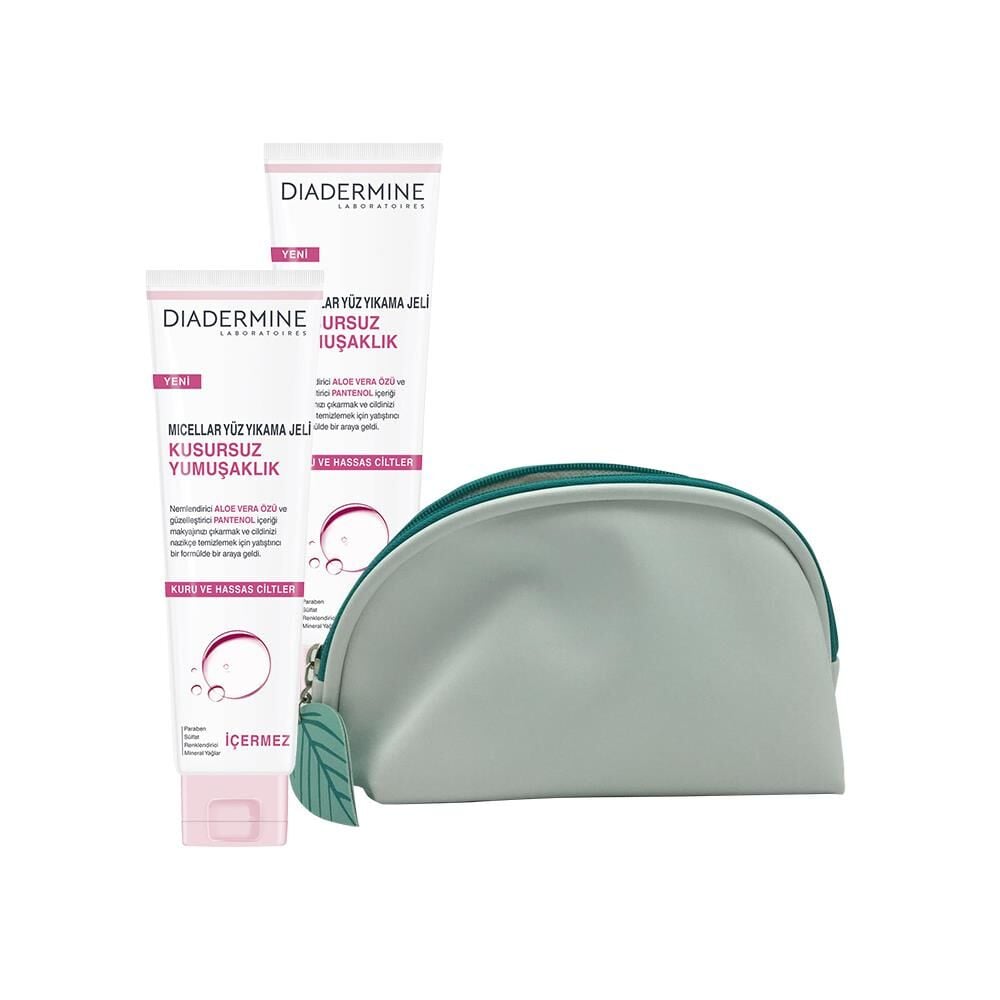 Diadermine Micellar Yüz Yıkama Jeli Kusursuz Yumuşaklık 150 ml x 2 ve Diadermine Çanta Hediyeli