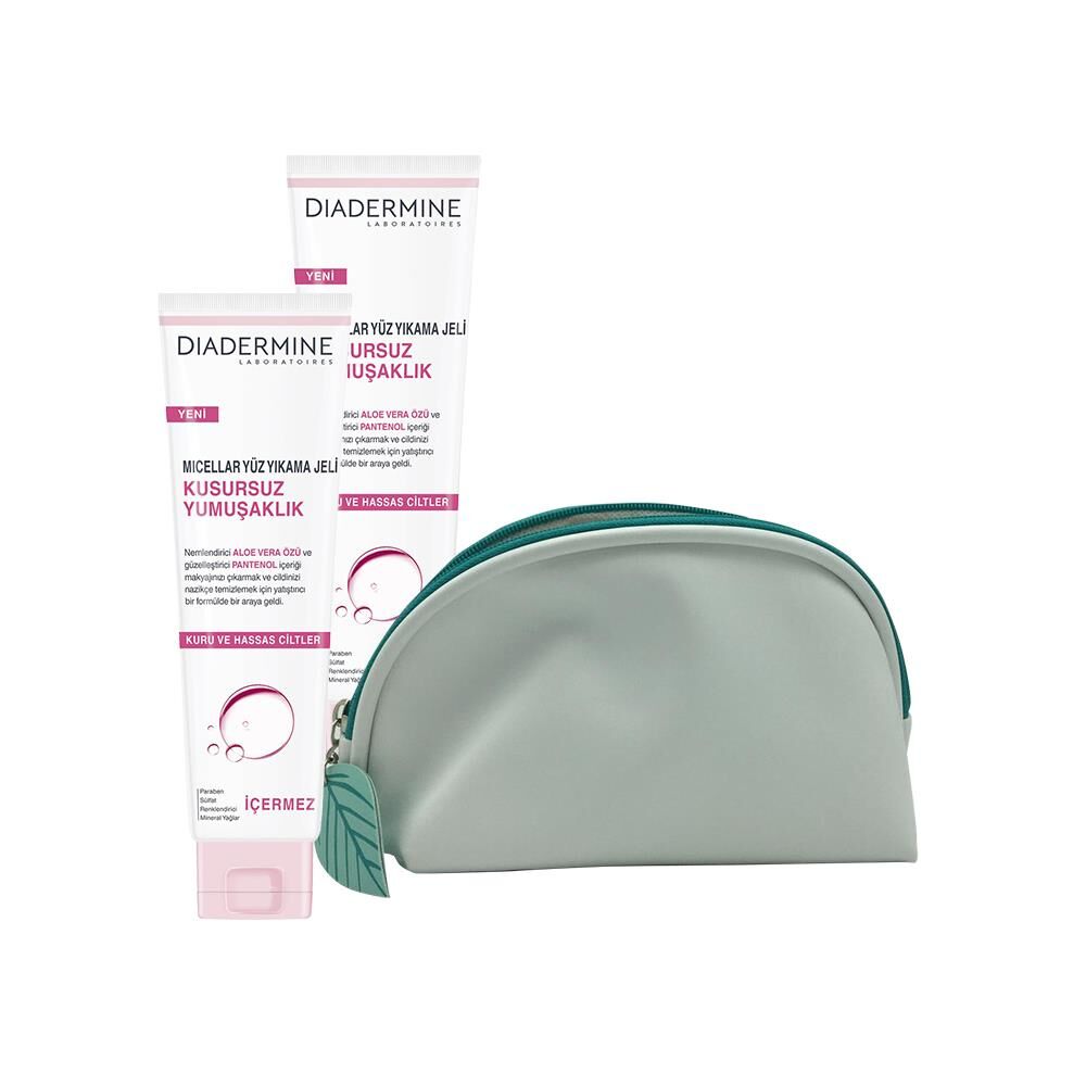 Diadermine Micellar Yüz Yıkama Jeli Kusursuz Yumuşaklık 150 ml x 2 ve Diadermine Çanta Hediyeli