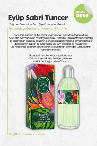 3'lü Eyüp Sabri Tuncer Yağmur Ormanları Cam Şişe Kolonyası 400 ml ve 60'lı ROSIE
