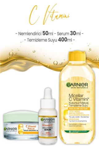 Garnier C Vitamini Serum 30 ml, Nemlendirici 50 ml ve Temizleme Suyu 400 ml