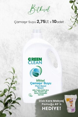 Green Clean Bitkisel Çamaşır Suyu 2,75 Lt x 10 Adet ve Hediyeli