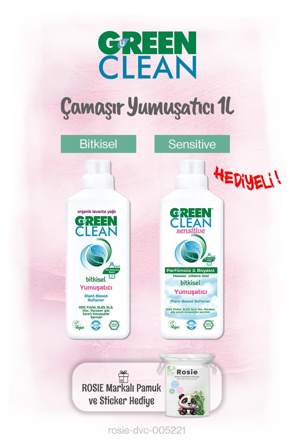 Green Clean Yumuşatıcılar 1 L x 2 ve Rosie Pamuk Hediye
