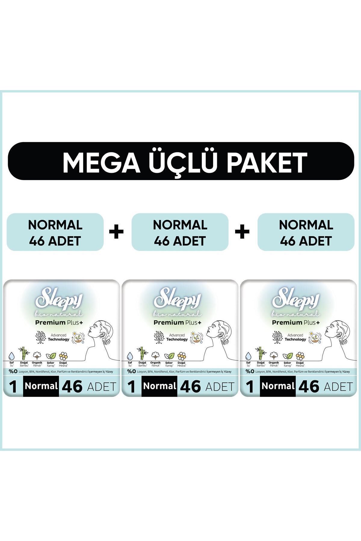Sleepy Bio Natural Premium Plus Hijyenik Ped Mega Paket Normal 46X3 Adet