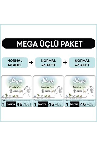 Sleepy Bio Natural Premium Plus Hijyenik Ped Mega Paket Normal 46X3 Adet