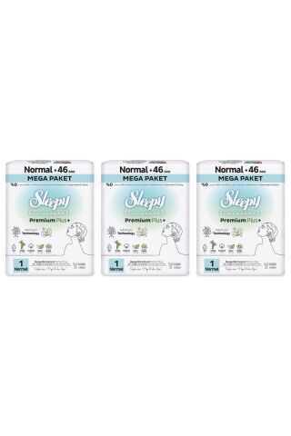 Sleepy Bio Natural Premium Plus Hijyenik Ped Mega Paket Normal 46X3 Adet