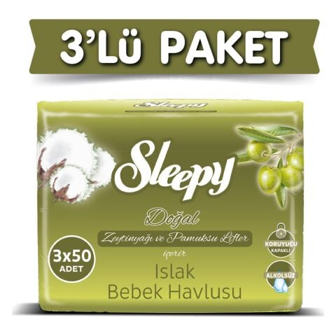 Sleepy Zeytinyağı Islak Havlu 3 X 50'li